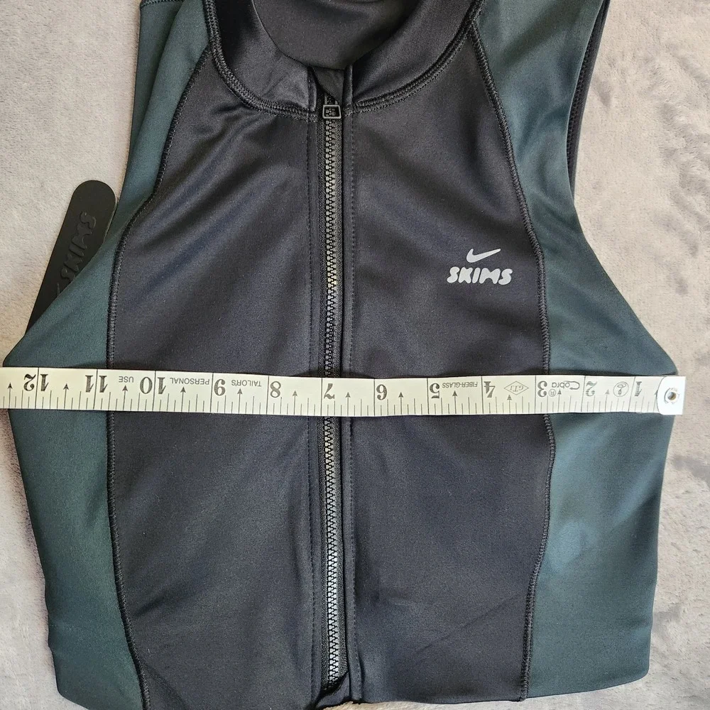 New Nike Skims Shine Color Block Zip Up Bra Obsidian Dark Teal Size XS Top